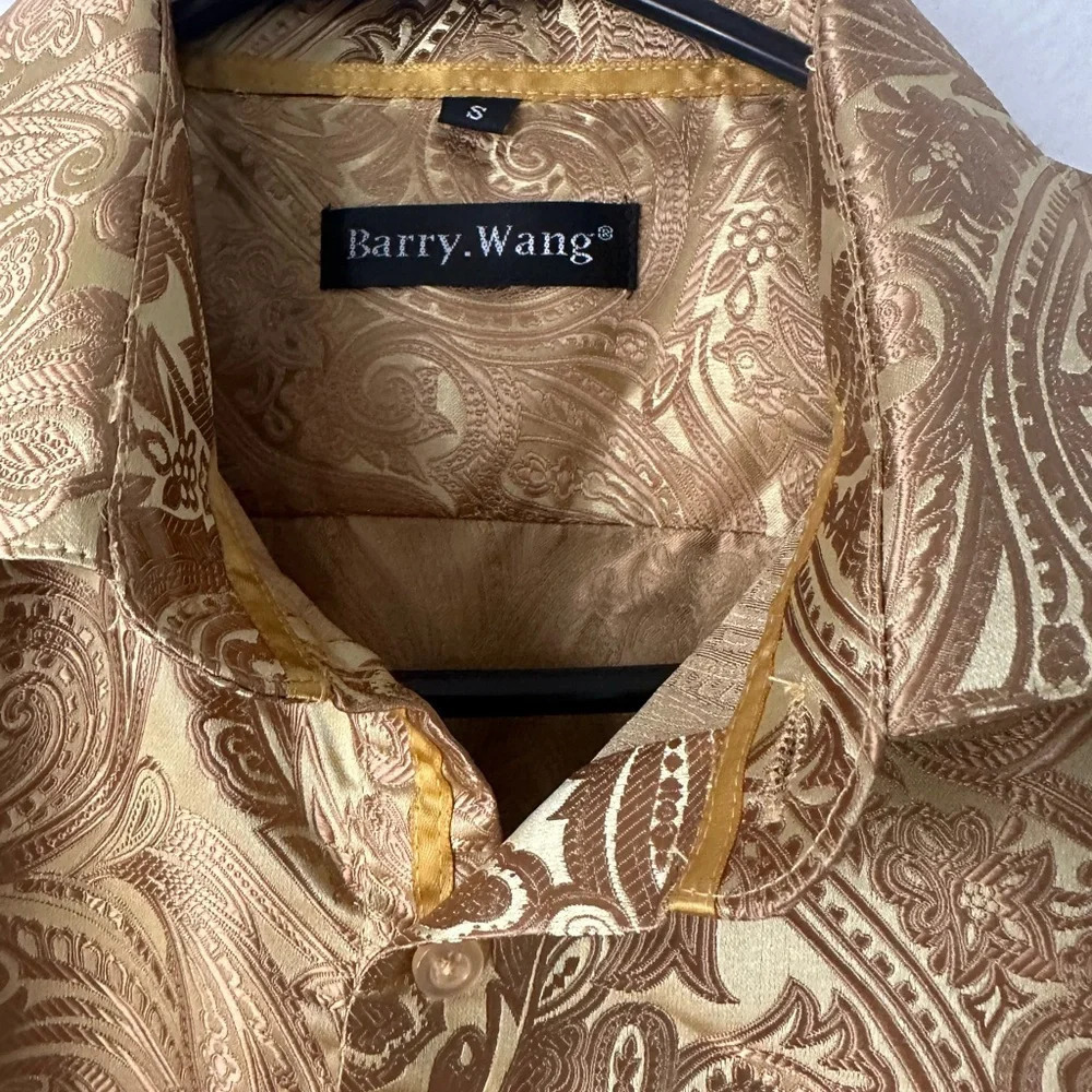 BARRY.WANG Men’s Woven Paisely Silk LS Button Down Small Dress Shirt BNWT - Picture 4 of 9